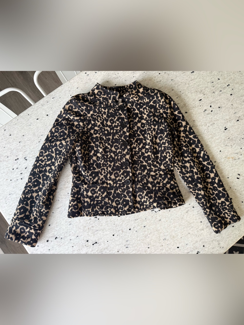 ECI Leopard Printed Button-Front Blazer